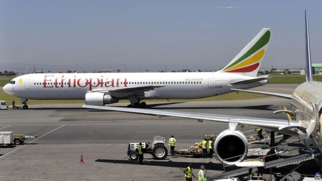 An Ethiopian airliner - the stowaway reportedly had an airport staff badge 