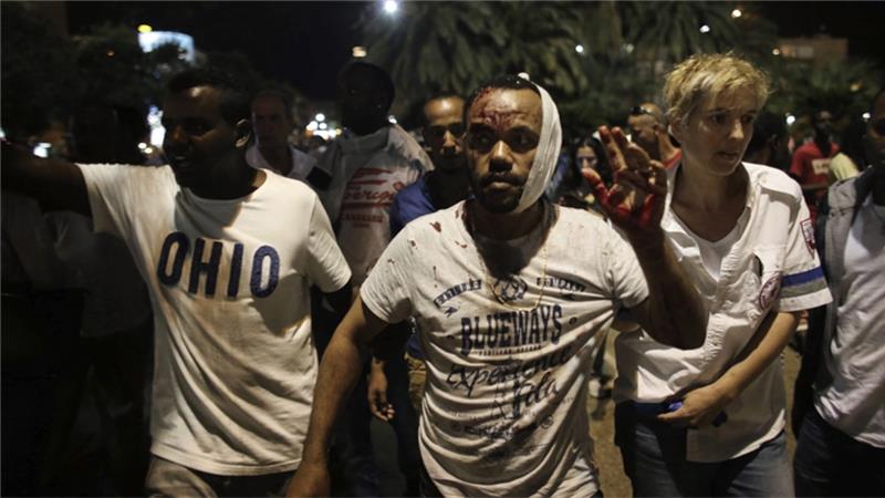 A wounded Israeli of Ethiopian origin during a protest against racism in Tel Aviv [EPA]