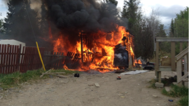 Chasity Spence saved four children from this burning shed on Nisichawayasihk Cree Nation on Saturday. (Arnold Culley) 